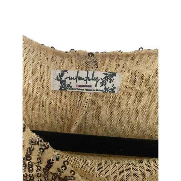 Free People Gold Rush Sequin Long Sleeve Top Blouse in Gold Combo Boho Chic XS - Picture 9 of 9